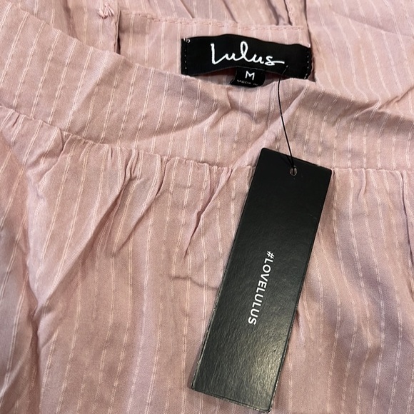 New-lulu's Happy Tiers Blush Striped Puff Sleeves Lightweight Midi Dress Size MD - Picture 8 of 11